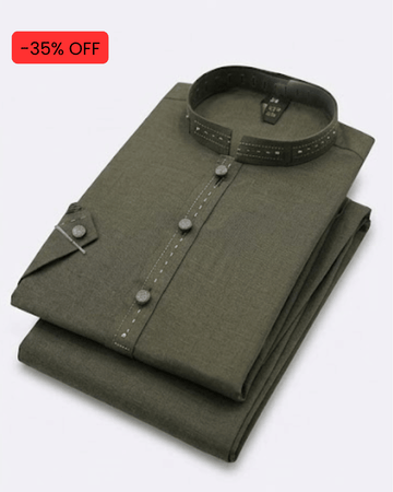 Olive Green M.V.S Wash & Wear Kurta Trouser – Premium Kids Eid Outfit