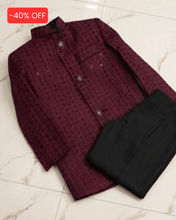 Classic Maroon Embroidered Sherwani With Trouser- Premium Embroidered Fabric