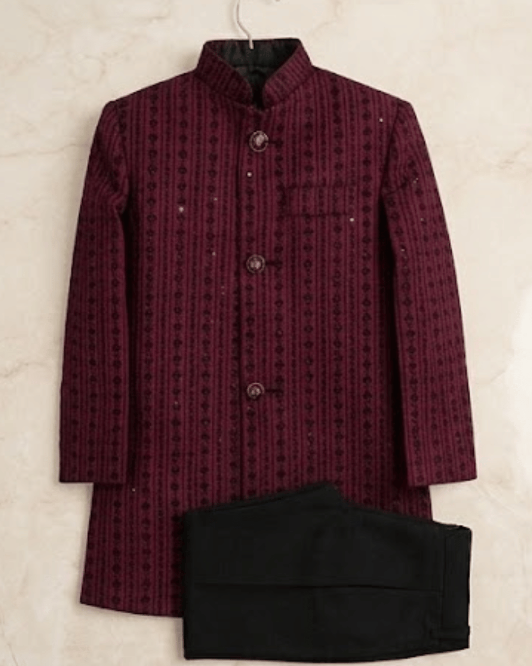 Classic Maroon Embroidered Sherwani With Trouser- Premium Embroidered Fabric