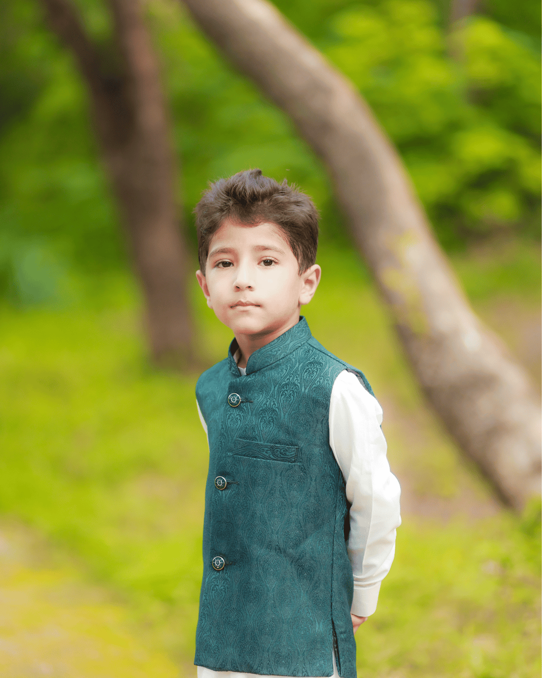 Boys Peacock Green Vestcoat Suit Set (3pcs)